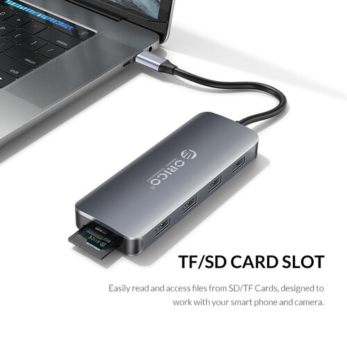 11-in-1-USB-C-Hub - 4x USB 3.0, Audio, VGA, HDMI, LAN, USB-C und TF / SD - Sky Grey