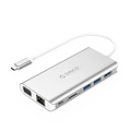 Aluminum 8-in-1 USB-C hub - USB-C, HDMI, USB 3.0, RJ45, SD card reader, Audio and VGA - Silver