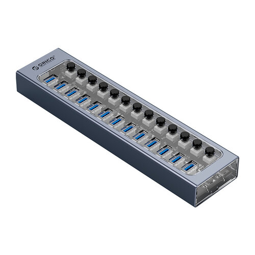 USB 3.0 Hub mit 16 Anschlüssen - Aluminium und transparentes Design - BC 1.2 - 78W - grau