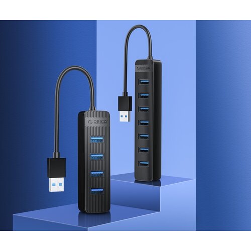 USB 3.0 hub with 7 USB-A ports - additional USB-C power supply - black