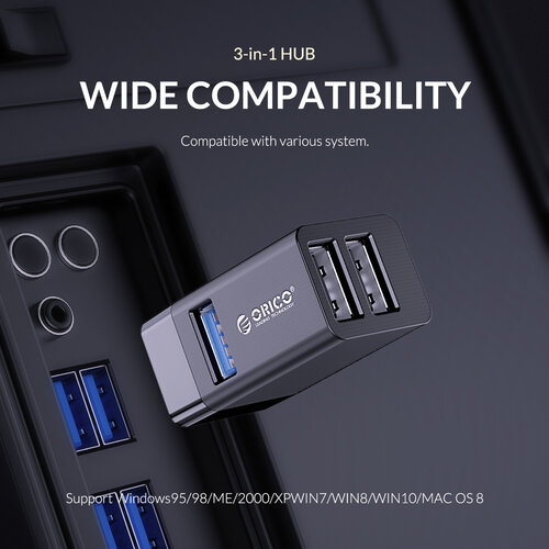 Mini-USB-Hub mit 3 USB-A-Anschlüssen - 5 Gbit/s - Plug and Play - Schwarz