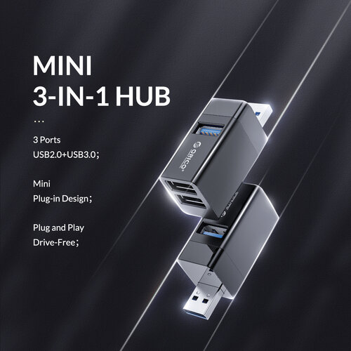 Mini USB hub met 3 USB-A poorten - 5Gbps - Plug and Play - Zwart