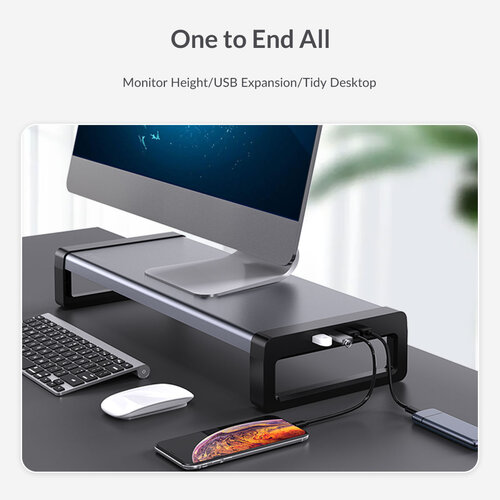 Monitor stand - With 4x USB 3.0 output - Aluminum - Gray