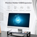 Monitor stand - With 4x USB 3.0 output - Aluminum - Gray