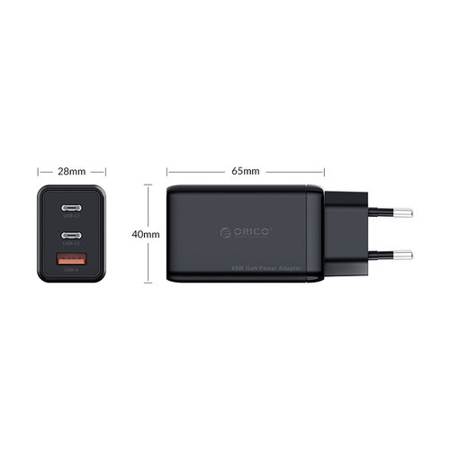 65Watt Fast charge power adapter with 2x USB-C and USB-A – GaN-Tech – Suitable for MacBook Pro