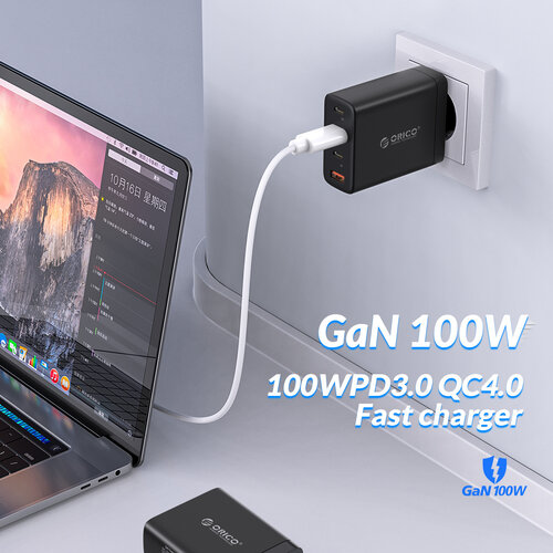 100W Fast Charge power adapter 3x USB-C and USB-A – GaN-Tech – QC4.0 – Suitable for laptops