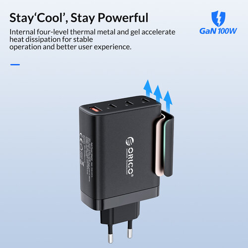 100W Fast Charge Netzteil 3x USB-C und USB-A – GaN-Tech – QC4.0 – Geeignet für Laptops