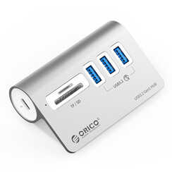 Aluminium 3-Poort USB3.2 HUB met TF/SD kaartlezer