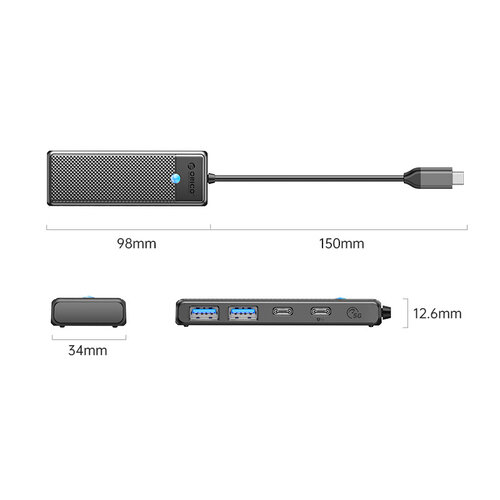 Orico USB-C Hub with 2x USB-A 3.0 1x USB-C and 1x PD - Black