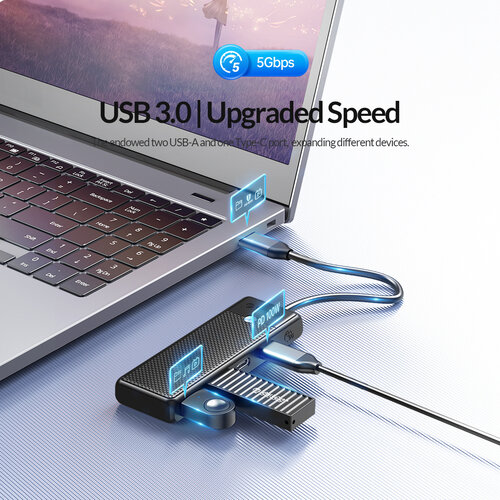 Orico USB-C Hub met 2x USB-A 3.0 1x USB-C en 1x PD - Wit