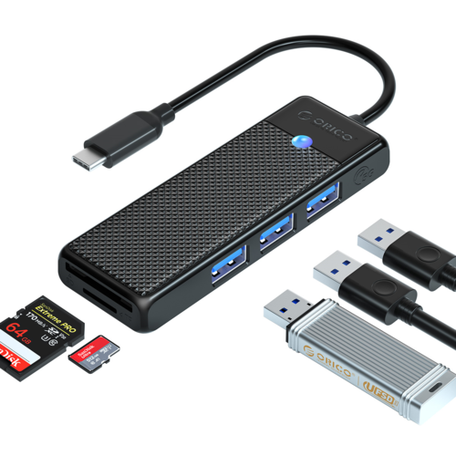 Orico USB-C Hub with 3x USB-A, SD and Micro SD slot - Black