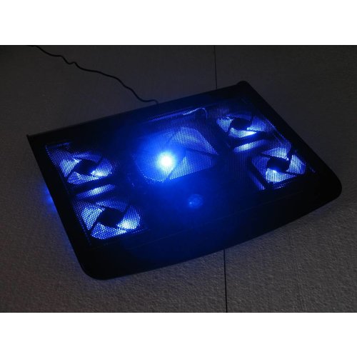 Laptop cooler with five fans and blue LED light