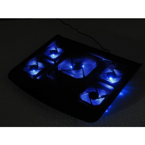 Laptop cooler with five fans and blue LED light