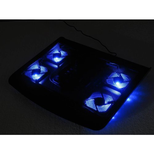 Laptop cooler with five fans and blue LED light