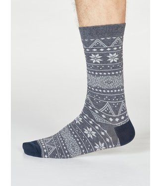 THOUGHT  •• Heren sokken Olwin Fairisle | Dark Grey Marle