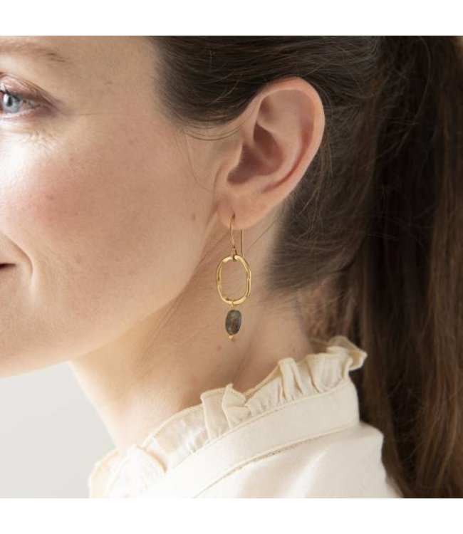 A BEAUTIFUL STORY •• Graceful Labradoriet Goud Oorbellen