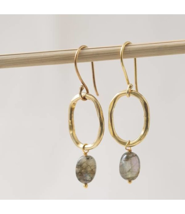 A BEAUTIFUL STORY •• Graceful Labradoriet Goud Oorbellen