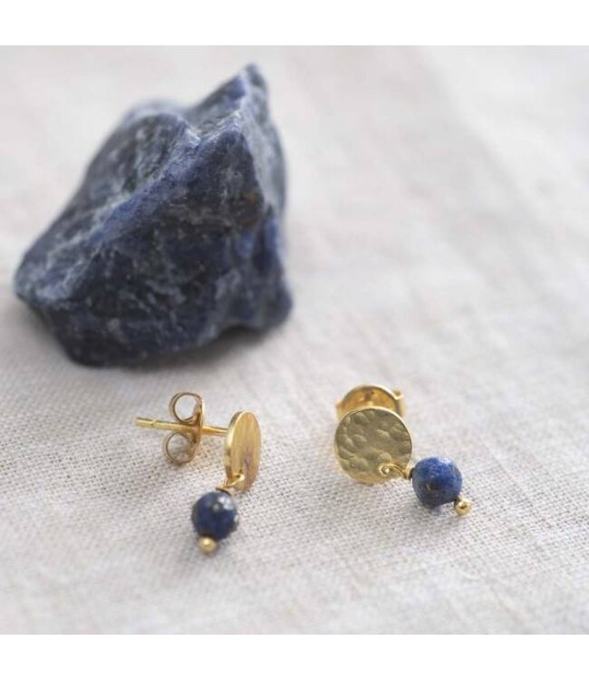 A BEAUTIFUL STORY •• Mini Coin Lapis Lazuli Goud Oorbellen