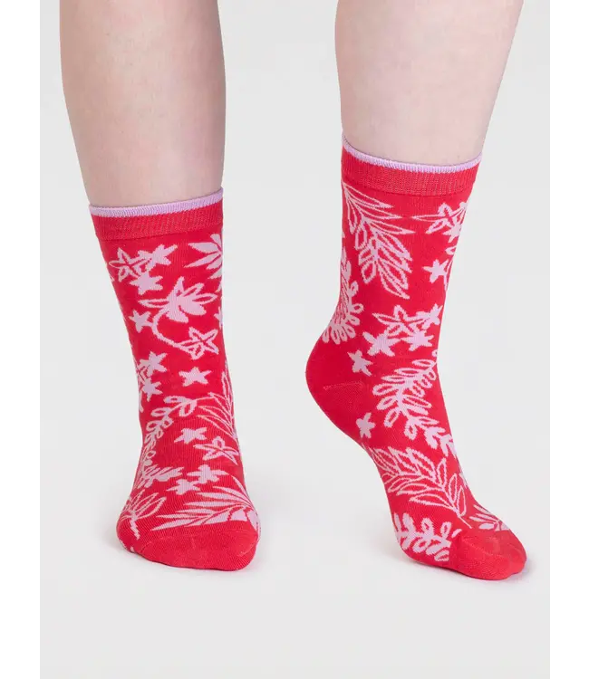 THOUGHT  •• Dames sokken Tamara Floral | Strawberry Red