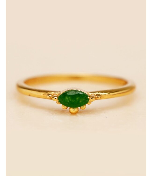 Muja Juma  ••  Ring single dots dark green zed | gold plated