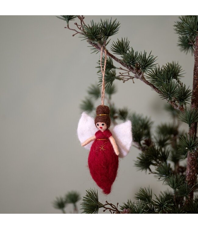 SJAAL MET VERHAAL  •• Hanger Engeltje Holly Berry-Rood