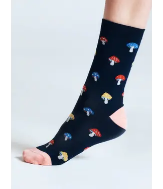 THOUGHT  •• Valeriana Mushroom Bamboo Socks | Navy