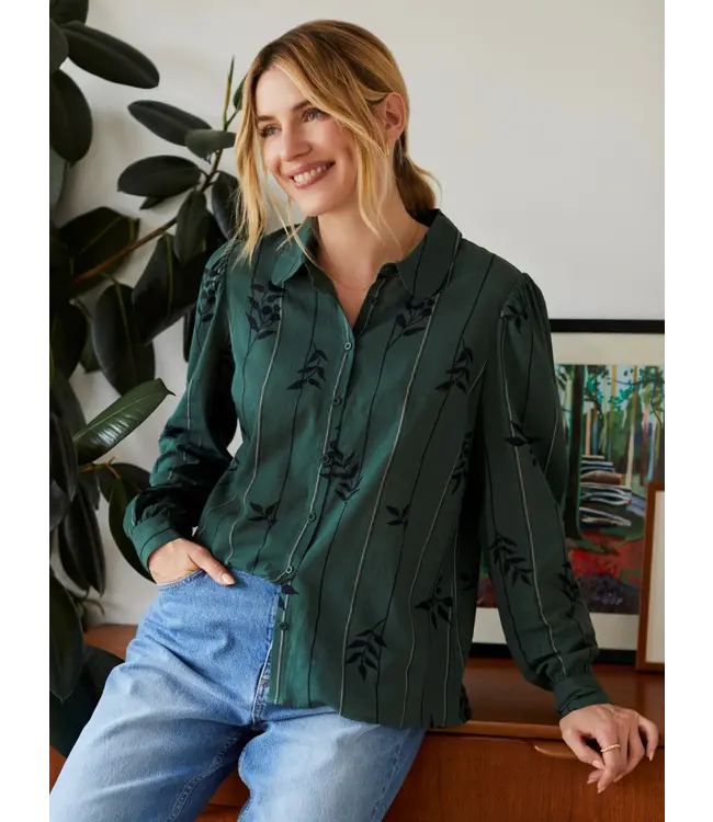 THOUGHT  ••Ramona Organic Cotton Printed Shirt - Forest Green