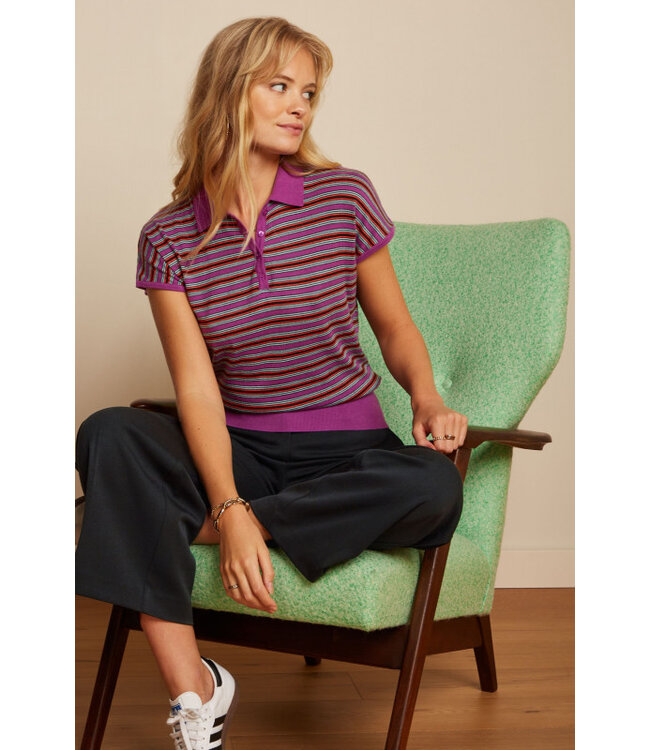 KING LOUIE •• Ann Polo Top Bee Stripe | Sparkling Purple