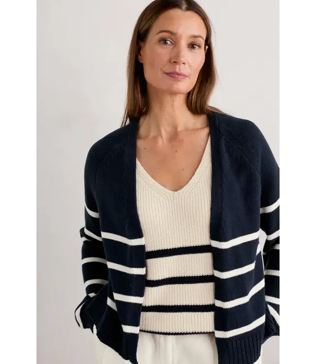 SEASALT CORNWALL •• Castle Beach Cardigan Stripe| Porthole Maritime Chalk