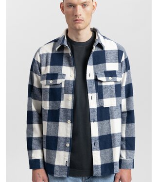 KUYICHI •• Andrew Checked Overshirt | Dark Navy - White