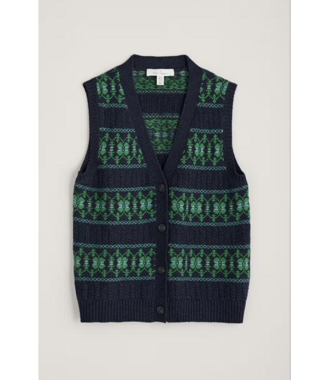 SEASALT CORNWALL •• Partridge Fair Isle Waistcoat Vest | Porcelain Maritime Hedgerow
