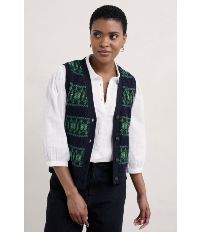 SEASALT CORNWALL •• Partridge Fair Isle Waistcoat Vest | Porcelain Maritime Hedgerow