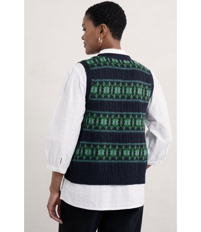 SEASALT CORNWALL •• Partridge Fair Isle Waistcoat Vest | Porcelain Maritime Hedgerow