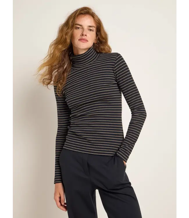 LANIUS •• Striped turtleneck shirt | Black - Beige | Streifen- Rollkragenshirt GOTS