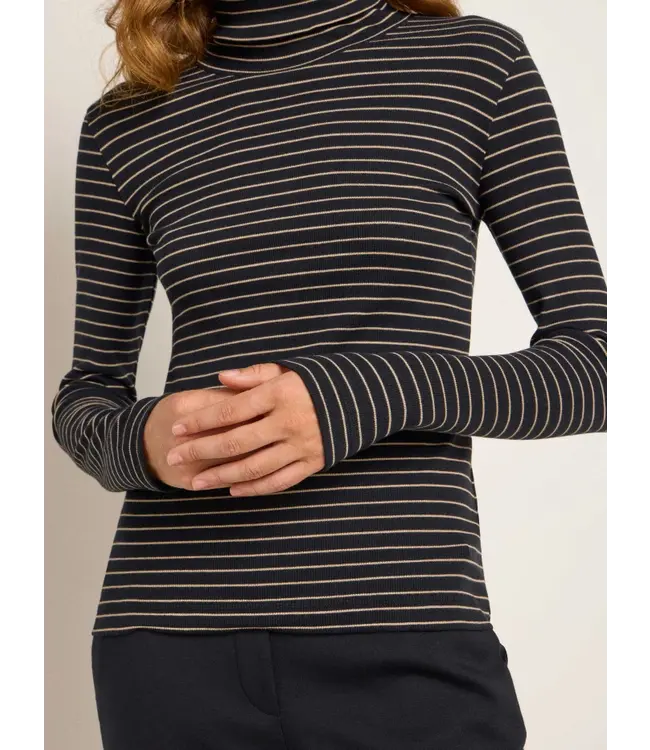 LANIUS •• Striped turtleneck shirt | Black - Beige | Streifen- Rollkragenshirt GOTS