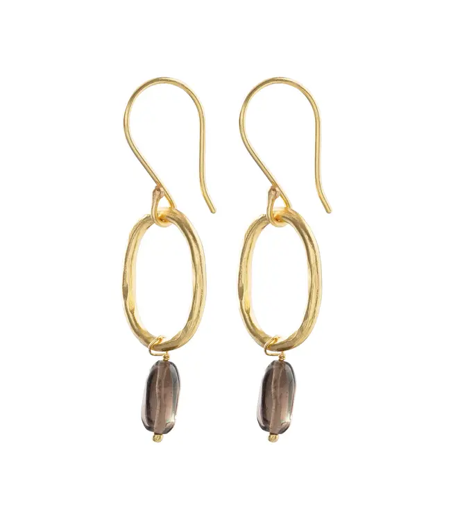 A BEAUTIFUL STORY •• Graceful Smokey Quartz goud Oorbellen