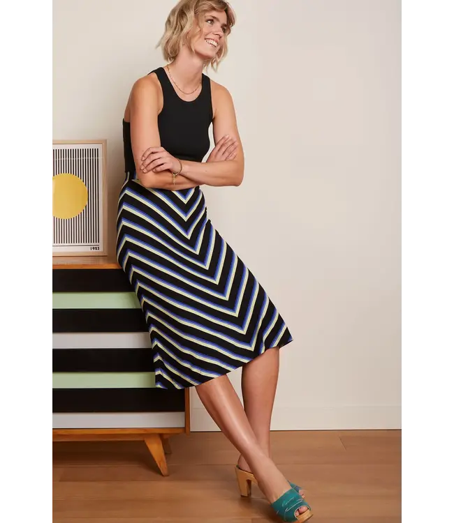KING LOUIE •• Juno Midi Skirt Embla Stripe | Black