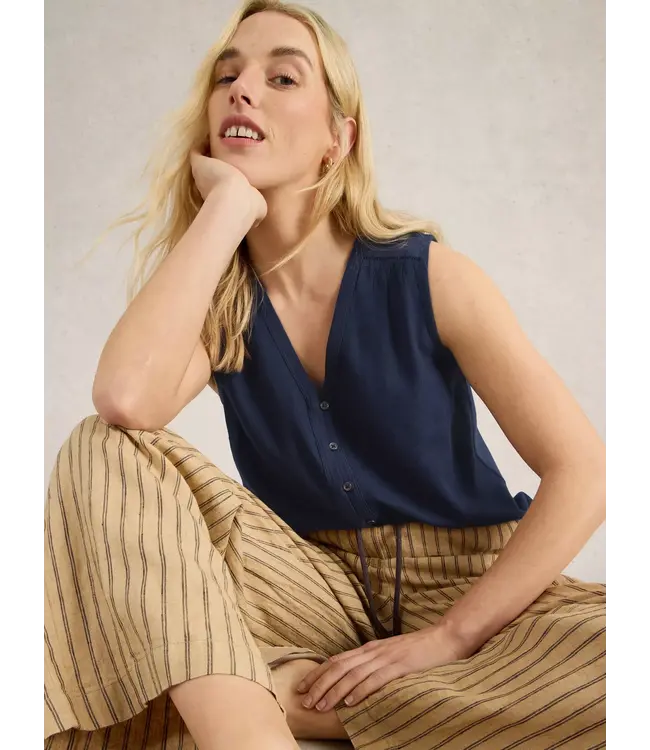 WHITE STUFF •• DELILAH BUTTON TOP | Dark Navy