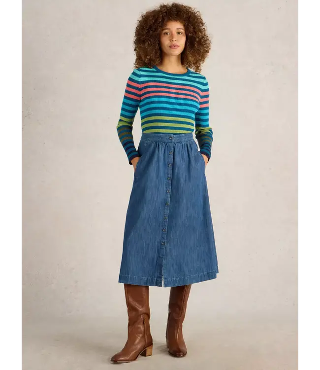 WHITE STUFF •• Heather Denim Midi Skirt | Mid Denim