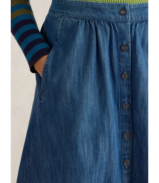 WHITE STUFF •• Heather Denim Midi Skirt | Mid Denim