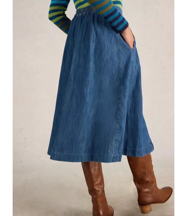 WHITE STUFF •• Heather Denim Midi Skirt | Mid Denim