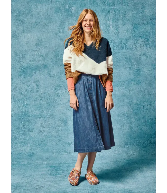 WHITE STUFF •• Heather Denim Midi Skirt | Mid Denim