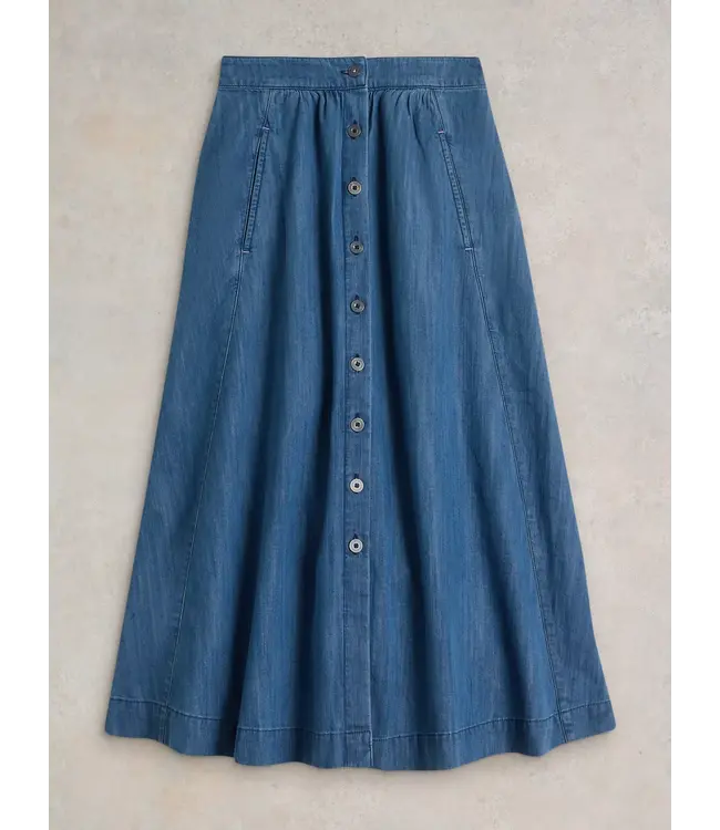 WHITE STUFF •• Heather Denim Midi Skirt | Mid Denim