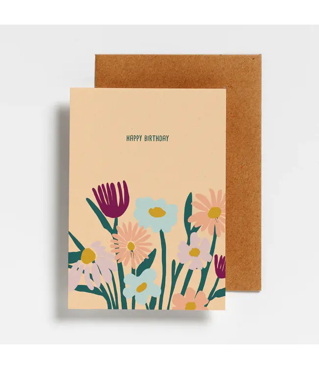 Hello August •• Postkaart | Happy Birthday Flower Field