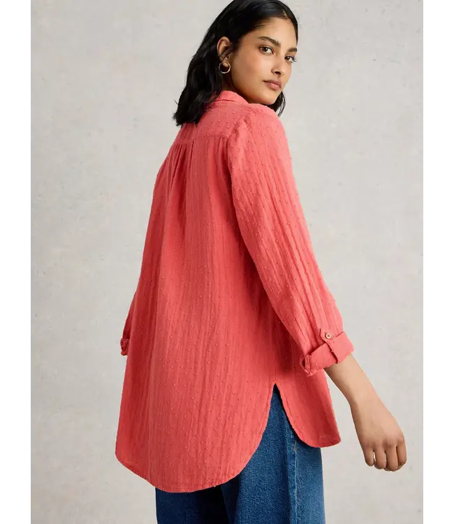 WHITE STUFF •• Sophie Collared Longline Cotton Shirt | Mid Pink