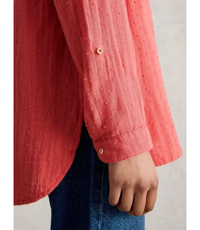 WHITE STUFF •• Sophie Collared Longline Cotton Shirt | Mid Pink