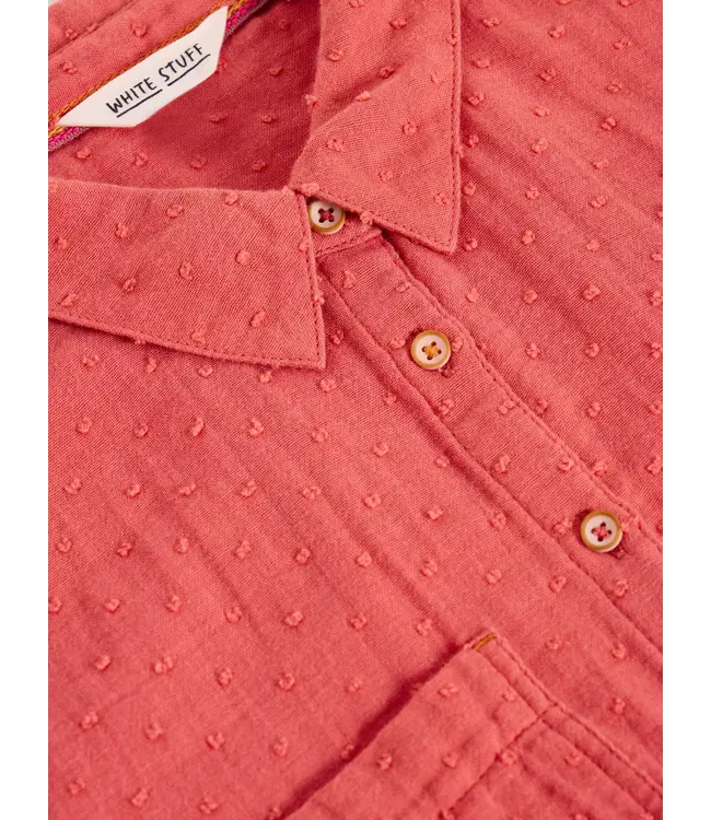 WHITE STUFF •• Sophie Collared Longline Cotton Shirt | Mid Pink
