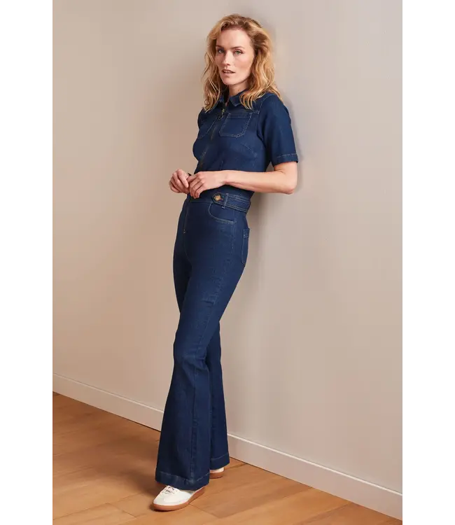 KING LOUIE •• Flare Jumpsuit Onyx Denim | Deep Blue