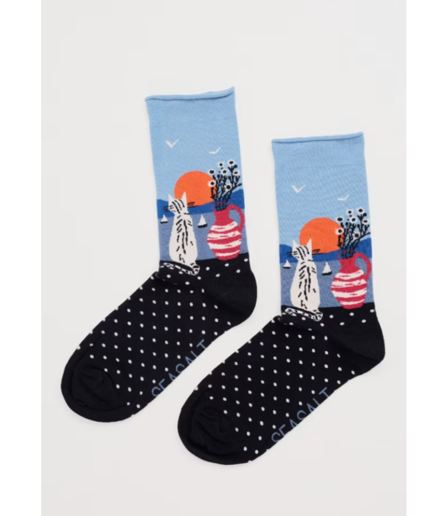 SEASALT CORNWALL •• Womens Arty Socks | Coastal Cat Onyx