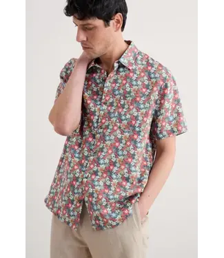 SEASALT CORNWALL •• Men's Blue Heron Short Sleeve Shirt | Seashore Floral Lead